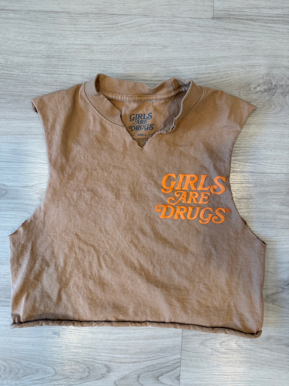 Girls Are Drugs Brown Graphic Crop Tank Top